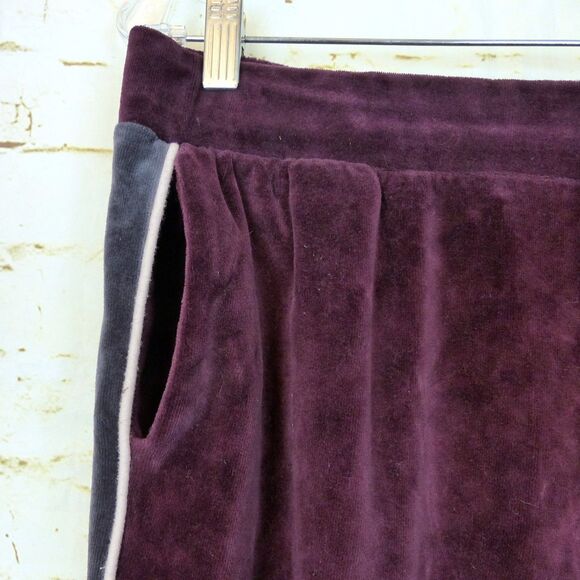 Fabletics Britt Jogger Pants Womens XL Burgundy Velour Gray Side Stripe Zip Leg - Picture 4 of 12